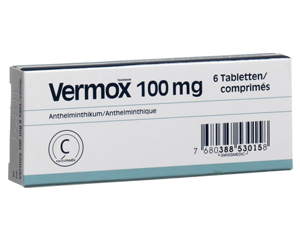 Vermox medication package - prescription treatment available via online consultation
